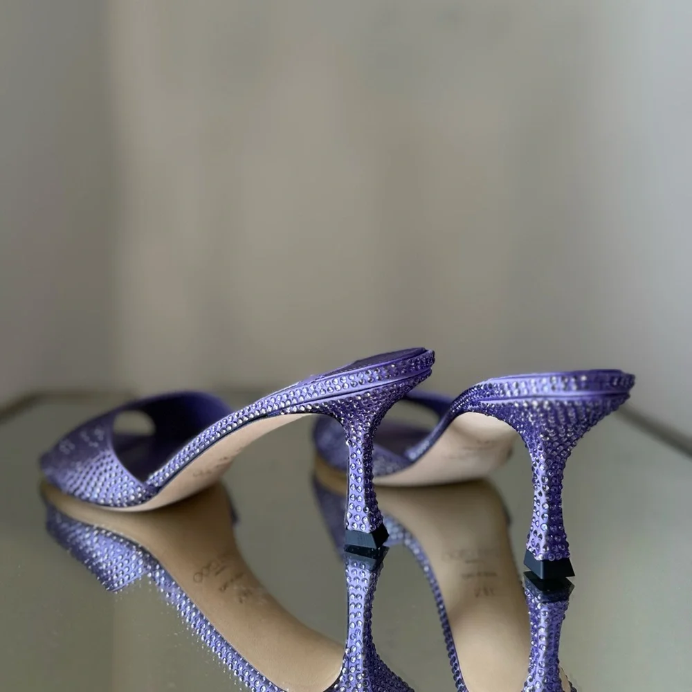 New JIMMY CHOO Skye 70 Crystal-embellished Mules in Satin